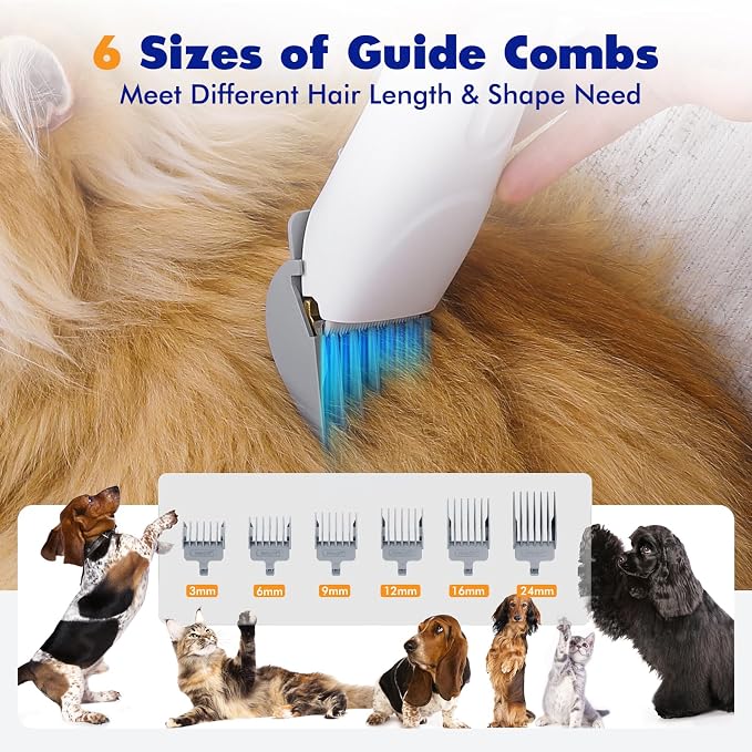 Rywell Dog Grooming Vacuum Kit with Electric Clippers and Brushes, 1.5L