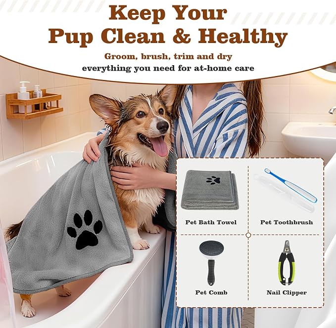 Puppy Supplies Starter Kit, Black Puppy Essentials for Small Dogs | Bowls, toys, toothbrush, treat pouch and more in one pink puppy kit; ideal welcome home gift for small dogs and new puppies