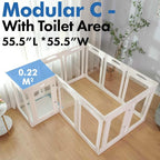 Acrylic Dog Playpen Indoor, Modular 2 Room & Toilet Area, Height 24", 12 Panels, Ideal for Small & Toy Dogs, White