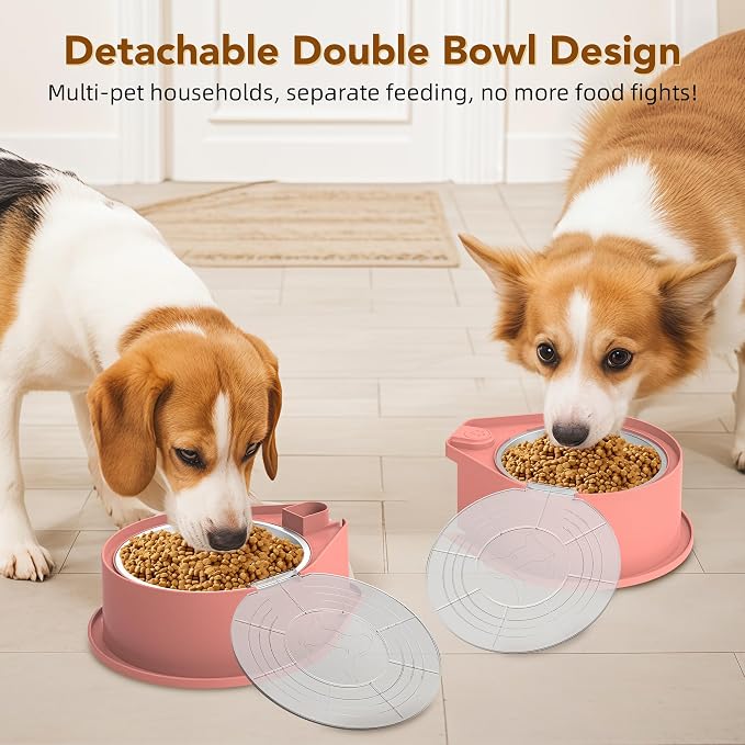 Newget 304 Stainless Steel Dog Bowl Set with Lids, 24oz Foldable Pet Dishes | Dual Food & Water Pet Bowl, Anti-Skid, Keeps Food Fresh, Easy to Install, for Small - Large Dogs/Cats - Indoor & Outdoor Use