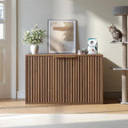 Evermagin 31.5" Cat Litter Box Enclosure Furniture | Walnut Hidden Litter Box Cabinet, Modern Indoor Cat House, Fluted Kitty End Table for Living Room, Bedroom, Entryway