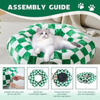 Cute Round Cat Tunnel for Indoor Cats, Green/White | Peekaboo Cat Cave with Dangling Balls, Checkered Pet Donut Tunnel Bed with Circle Mat for Puppy Kitten Rabbit
