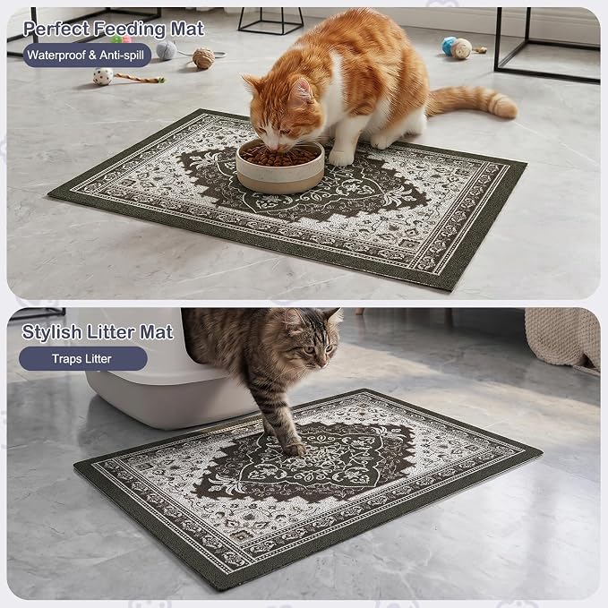 Glittme Cat Litter Mat with Non-Slip Bottom Litter Box Mat 40"X30" Litter Trapping Mat Easy to Clean Washable Cat Food Mat for Kitty,XL