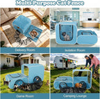 Cat Playpen, 3-in-1 Pop-up Outdoor Cat Enclosure, Blue | 2 Rooms & Tunnel, Breathable Mesh, Carry Bag, Interactive Toys, Multi-Entry Doors, Indoor & Outdoor Use for small pets