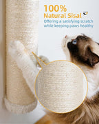 Aechonow 34" Cat Scratching Post, Sisal Wall Mounted Cat Scratcher for Cats | Cat Wall Climber, Cat Wall Scratcher, Cat Wall Furniture for Indoor Cats, Natural Sisal, Tall & Sturdy, Rabbit Velvet