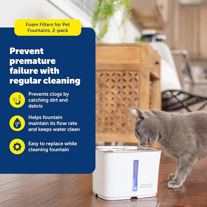 PetSafe Viva Foam Filters, Fits 64 oz & 140 oz Pet Fountains, 2-Pack | Fits 64 oz & 140 oz Viva Fountains, Removes Debris/Hair, Protects Pump, Replace Every 1-2 Months