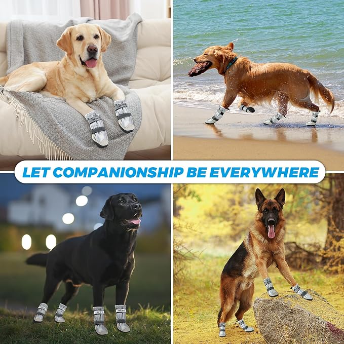 Dog Shoes Large Size Dogs, 4PCS Waterproof Dog Booties-Dog Boots & Paw Protectors, Medium Shoes for Dogs with Reflective Strip, Anti-Slip Sole for Rain, Snow and Summer Hiking. (8s)