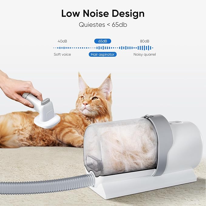 NEWBULIG Pet Grooming Vacuum Kit for Cats and Dogs, 2.5L Dust Cup, White | 3 Suction Modes and 5 Groomer Tools, Dog Clippers with Cordless Low Noise for Cats, Dogs Other Animals Hair Trimmer