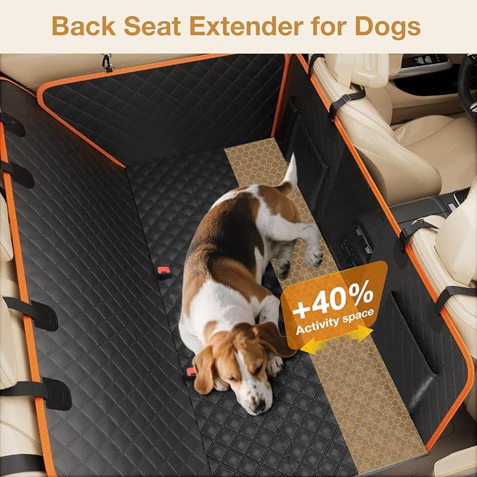 Pecute Dog Car Seat Cover for Back Seat, Back Seat Extender for Dogs 52 * 24.4in, Foldable in The Car, Hard PVC Panels Bottom Support to 330 lbs, for Cars/Mid-Size SUV/Small Truck