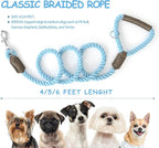 Mile High Life Dog Leash Braided Cotton Rope w/Leather-Wrapped Ends/Handle | Rust-proof 360° swivel clasp, Heavy-duty for medium/large breeds. Great for weddings, daily walks (6 FT, 1/2", Sky Blue)