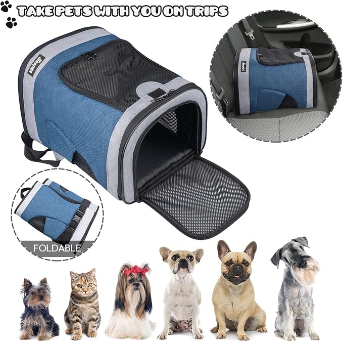 JESPET & GOOPAWS Pet Backpack Carrier for Small Dog, Puppy, Soft Carrier Backpack Ideal for Traveling, Hiking, Walking and Outdoor Activities with Family (Blue Grey)