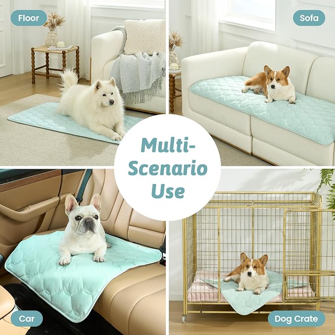 COZY KISS Cooling Couch Cover for Dog Washable, Cool Sofa Cushion Mat | Q-Max >0.4 Cool Tech, Non-Slip Pet Pad for Car Seat Protector, Liquid Pee Proof Mat for Dog, Cats, 27.5x71 Inch, Green