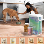 Buddeez Pet Food Storage Solution (Set of 3) - 32QT, 4QT & 2QT BPA-Free Containers with Scoop & Pour Spout for Dry Food, Treats, Chews (White Lid)