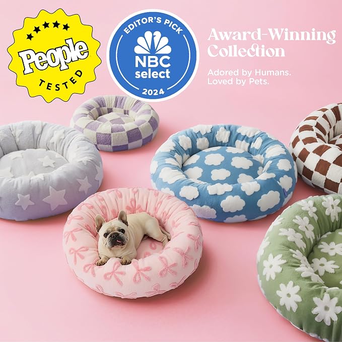LE SURE Shown on TV Jacquard Donut Cute Small Dog Beds,Pink Taffy 23x23x7in | Orthopedic Calming Cat Sofa Indoor,Original Design Pattern,Washable Cover,Home Decor as Gift for Pet ,Anti Slip Bottom