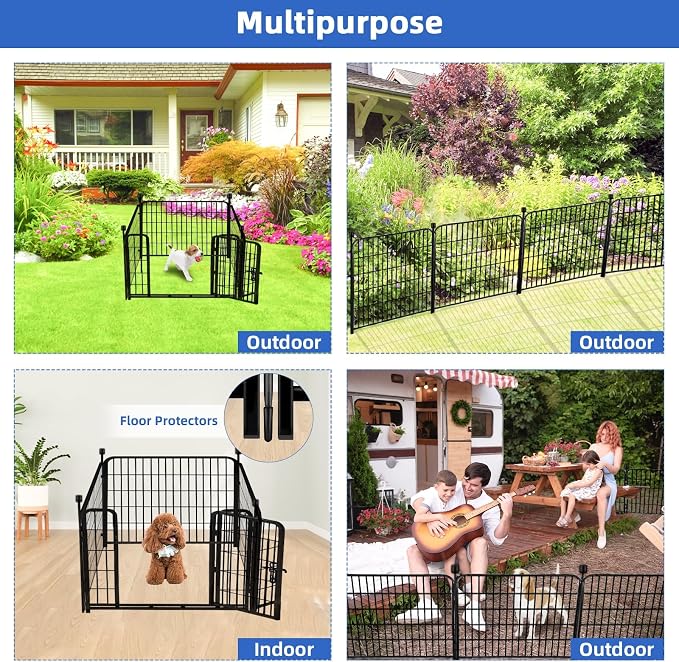 ADAVIN 32 in(H) Garden Fences and Borders,1 Gate+3 Panels Dog Fence Outdoor for Yard, Heavy Duty Iron Metal Animal Barrier Fence, Camping Fence, Flower Garden Fencing,Total 8.9 Ft(L), Black