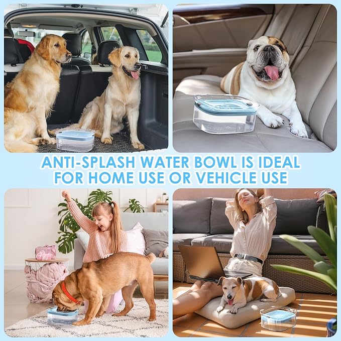 3L Dog Water Bowl No Spill, 101oz Large Spill Proof Dog Bowl Reduce Refill, Anti Splash No Mess Dispenser Dripless Slow Drinking Water Bowl for Sloppy Messy Drinkers (Sky Blue)