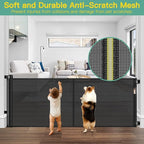 Reinforced 60" Wide Retractable Baby Gates for Dogs, Prevent Crawling Under | Space-Saving Indoor/Outdoor Retractable Gate, Easy One-Hand Operation Safety Lock, Scratch-Resistant Mesh, Easy Install/Black