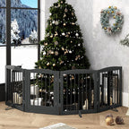 PUPETPO Freestanding Dog Gate with Door, Pet Gate for Stairs, 80 inch Wide Pet Barrier Indoor, Dog Fences Indoor, Support Feet Included, 4 Panels, 24" Tall, Grey