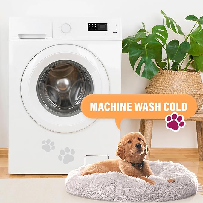 Active Pets Premium Small Donut Dog Bed, Fits Up to 45 lbs, Machine Washable Cushion, Plush Long Pile Faux Fur Fabric, Portable Light Grey Pet Bed Furniture for Puppies Adult Canines & Cats