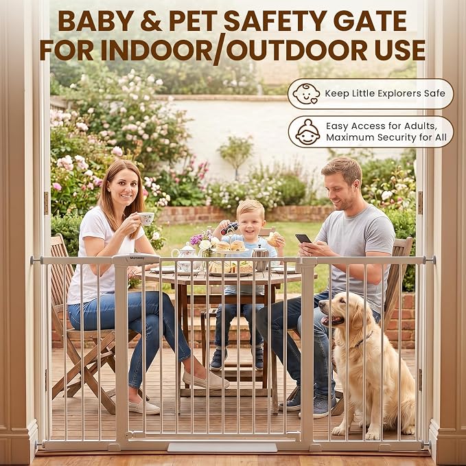 Mumeasy Extra Wide Large Baby Gate for Doorways, 36-66" Walk Through Wide Long Dog Gate for Door & Stair, Auto Close Dual Swing Pressure Mounted Child Safety Gate for Toddlers, Puppies & Pets, White