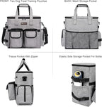 Dog Travel Bag, Airline Approved Pet Travel Bag with 2 Dog Treat Training Pouches for Weekend Pet Travel Supplies & Accessories, Light Grey | Dog travel accessories set with feeding supplies, bowls, mat, and strap. Ideal for weekend trips.