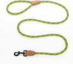 Mile High Life Dog Leash with Genuine Leather Connection, 6 FT/5 FT/4 FT | Rope Leash, Heavy Duty 360° Swivel Metal Clasp, for Small Medium & Large Dogs (Lime Green, 72 Inch)