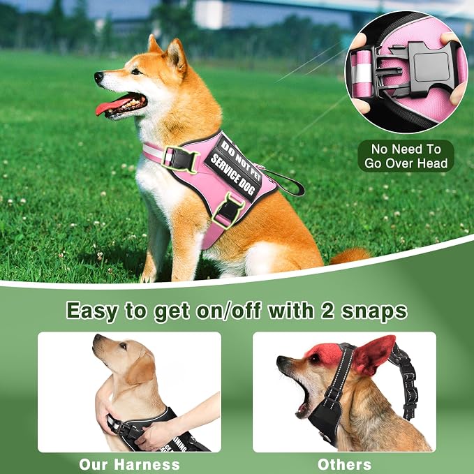 Service Dog Vest Harness and Leash Set+10 Patches,No Pull&Easy Walk Reflective Dog Harness with Soft Padded Handle for Training/Everyday,Fit Small/Medium/Large/Extra-Large Dogs(Pink M) | No Pull&Adjustable Reflective Dog Harness Medium Sized,Dog Leash ...