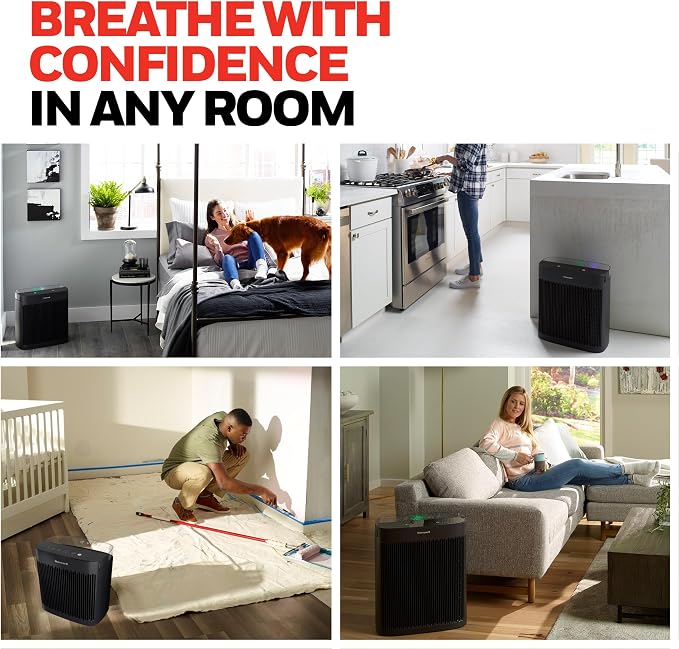 Honeywell HEPA Air Purifier for Home and Small-Medium 938 Ft² Rooms, Black | Powerful HEPA Filtration with Quiet, Clean, Turbo and Auto Modes, Reduces Allergens, Dust, Pollen, Pet Dander, Odors, Smoke
