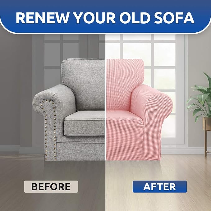 Stretch Chair Sofa Slipcover, Single Couch Cover,Dusty Pink | 1-Piece Washable Sofa Cover,Pet Friendly (31"-55") Furniture Protector Soft Jacquard Elastic Bottom for Dogs & Kids