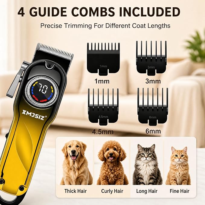 Dog Clippers for Grooming Thick Hair, Pet Grooming Kit with Carry Case | LCD Display • USB-C Charging • 180-Min Runtime • Low Noise • Carrying Case • Metal Housing