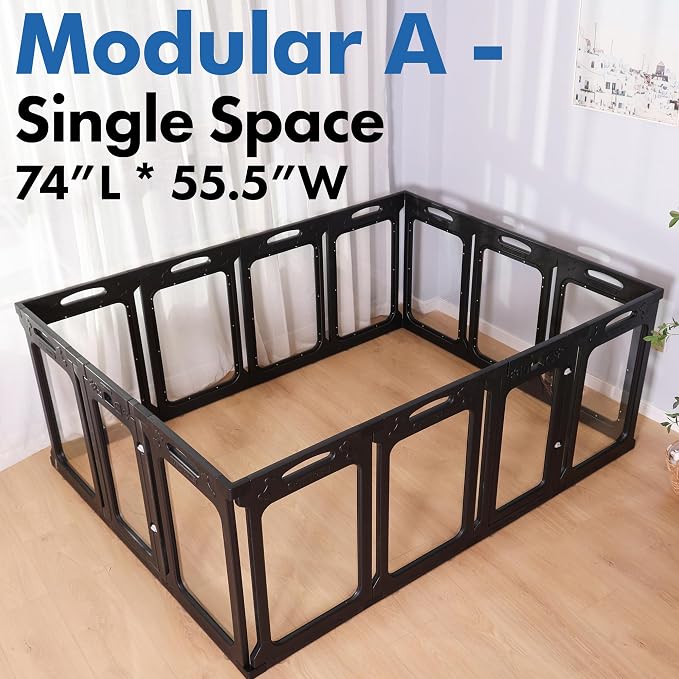 2 Room Acrylic Dog Playpen Indoor, Height 24", 14 Panels, Ideal for Small & Toy Dogs, Black