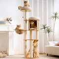 HITTITE Solid Wood Cat Tree Tower with Scratching Post, 61 Inches Tall Cat Towers with Capsule and Condo, Modern Cat Tower with Hammock and Removable Top Bed for Indoor Cats.White