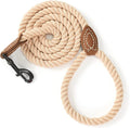Mile High Life Dog Leash Braided Cotton Rope with Leather-Reinforced Ends | Rust-proof 360° swivel clasp, Heavy-duty for small/medium dogs. Great for weddings, daily walks (6 FT, 1/3", Light Brown)