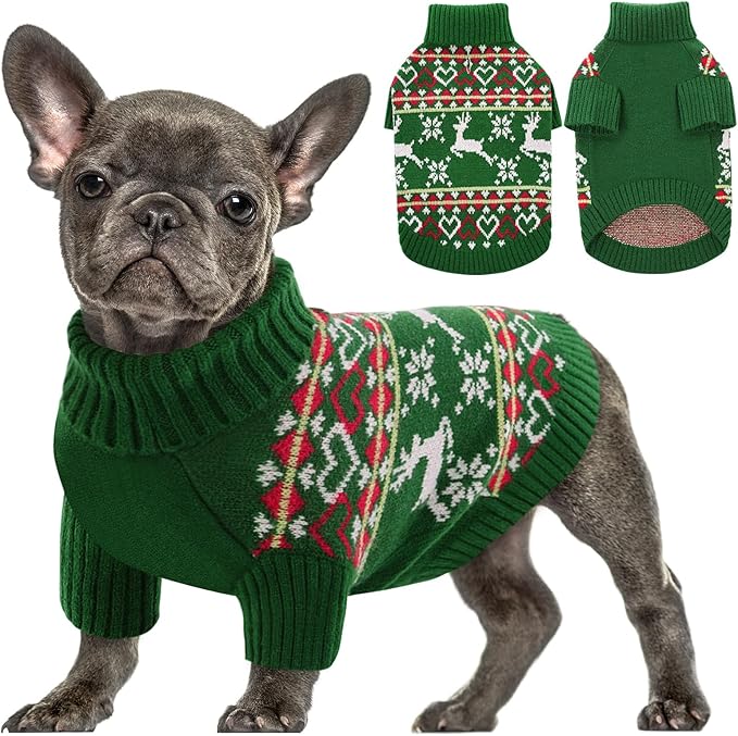 Queenmore Dog Christmas Sweater,Turtleneck Knitted Pullover Xmas Dog Clothes Sweatshirt,Pet Christmas Outfit, Warm Doggy Sweaters for Small Dogs Boy Girl XL