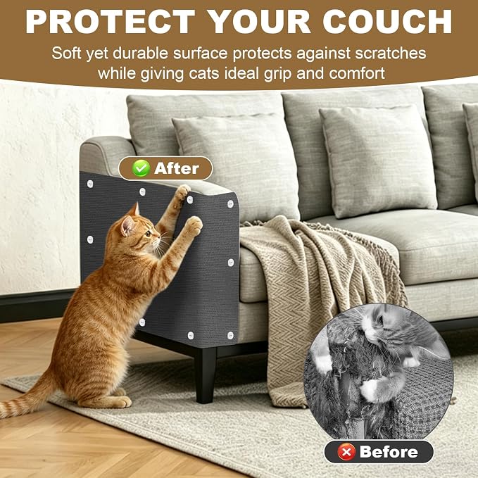 78.7"x15.8" Cat Scratching Mat Self Adhesive Furniture Protector Trim Fit | Stop Cat Scratching Furniture With Thick Felt Protector, Strong Adhesive, Easy Trim, Protects Couch Sofa Wall Instantly