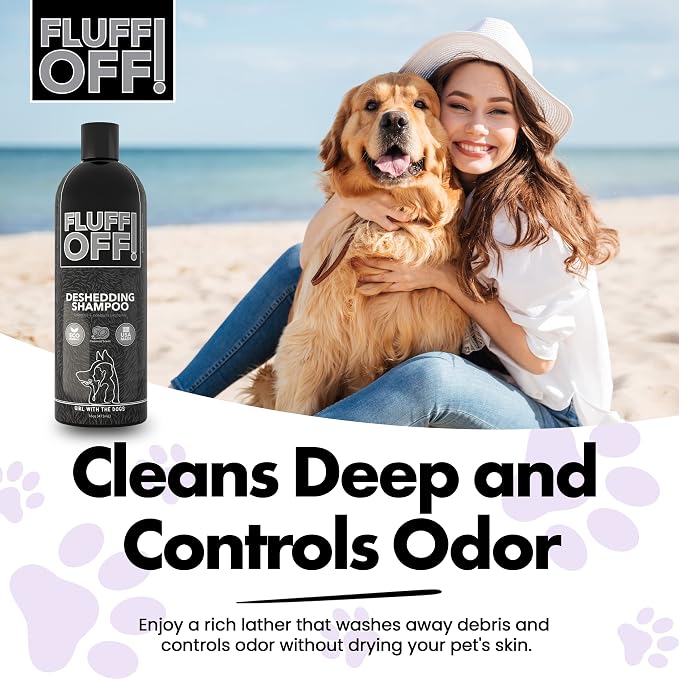 Fluff Off! by Girl With The Dogs, Natural Deshedding Dog & Cat Shampoo, 16 Oz, Made in USA, 8 Wks+