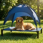 Elevated Dog Bed with Canopy Raised Pet Cot for Large Dogs, Outdoor Dog Cot with Removable Sun Shade Tent, Breathable Mesh Portable Dogs Cot for Camping, Beach, Backyard, Outdoor Use