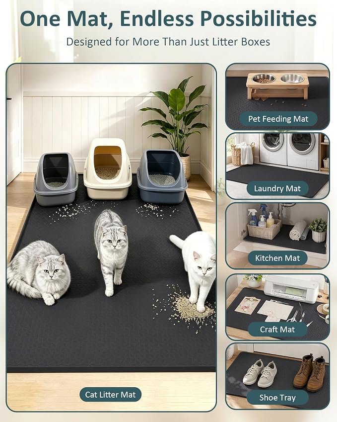 Extra Large Cat Litter Mat, Waterproof Litter Mat, 51.2 x 25.6 in | Silicone, Raised Edge Desgin, Waterproof, Traps Litter Water Dirt, Easy Clean Non Slip Floor Protector