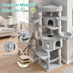 Cat Tree, 81.1" Skyward Corner Cat Tower for Large Cats VCT031W | Space-Smart Cat Furniture with Diamond Hideout, Grand Platform, Firm Base, 3 Soft Hammock & Pet Relax Station, Light Gray