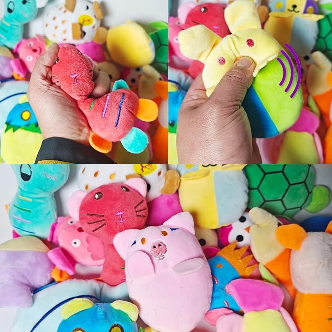 32-Pack Small Squeaky Dog Toys Bulk, Cute Fruits & Animal Stuffed Plush Puppy Toys, Soft Teething Toy Bundle for Small Medium Dogs & Puppies