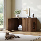 Evermagin 31.5" Cat Litter Box Enclosure Furniture | Walnut Hidden Litter Box Cabinet, Modern Indoor Cat House, Fluted Kitty End Table for Living Room, Bedroom, Entryway