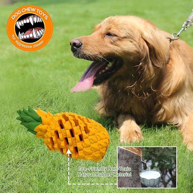Indestructible Pineapple Dog Toy - Gaint Aggressive Chewers Training | Heavy Chew, Treat Dispenser, Power Chewer, Durable Puzzle, Tough Interactive, Easy Clean