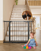 InnoTruth 29.6-39.1 in Wide Baby Gate for Stairs and Doorways, Black | Indoor Metal Dog Gate for Pets, Auto Close 2 Way Swing Walk Through Door, Double Lock & Y-Bolts, Pressure or Hardware Mount