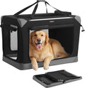 Feandrea Collapsible Dog Crate, Portable Oxford Fabric Pet Travel Crate with 4 Mesh Doors, Handles, Pocket, 36 Inches, for Large Dogs, Ink Black and Dove Gray UPDC029BH01