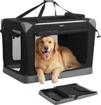 Feandrea Collapsible Dog Crate, Portable Oxford Fabric Pet Travel Crate with 4 Mesh Doors, Handles, Pocket, 36 Inches, for Large Dogs, Ink Black and Dove Gray UPDC029BH01