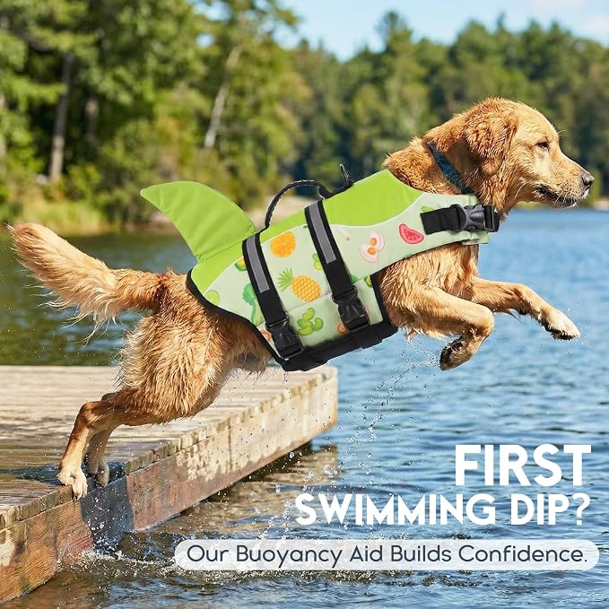 ASENKU Dog Life Jacket - Pet Safety Vest for Swimming & Boating, Shark Life Jacket with Floatation, Dog Lifesavers Swimsuits for Small Medium Large Dogs (Fruit, 2XL)