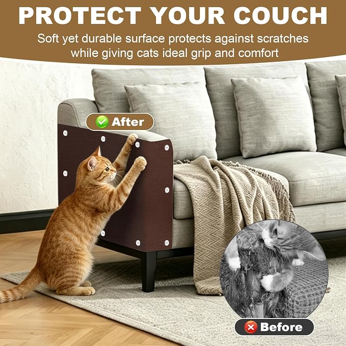78.7"x15.8" Cat Scratching Mat Self Adhesive Furniture Protector Trim Fit | Stop Cat Scratching Furniture With Thick Felt Protector, Strong Adhesive, Easy Trim, Protects Couch Sofa Wall Instantly
