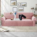 MAXIJIN Stretch Couch Cover Sofa Covers for 3 Cushion Couch (71"-91" Washable Sofa Slipcovers with Non-Slip Foam & Elastic Strap, Dog Cat Pet Friendly Furniture Protector (Large, Pink)