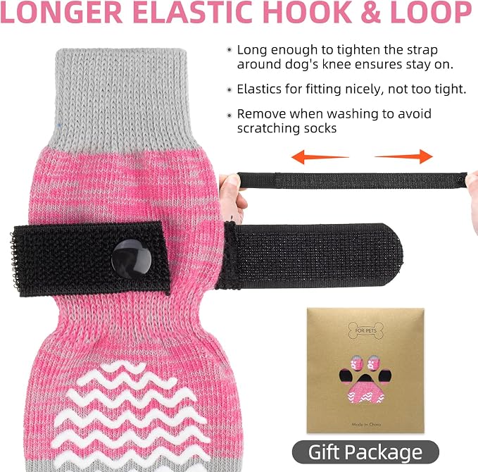 PUPTECK Anti Slip Dog Socks with Double Grippers for Hardwood Floors, Shoes for Hot/Cold Pavement, Boots & Paws Protectors to Prevent Licking, Traction Booties for Senior Small Large Dogs