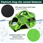 Kuoser Dog Life Jacket, High Flotation Reflective Dog Life Vest, Green, XXL | Adjustable Dog Lifejackets for Small Medium Large Dogs, Lifevest with Rescue Handle for Swimming, Boating, Lake, Beach & Pool